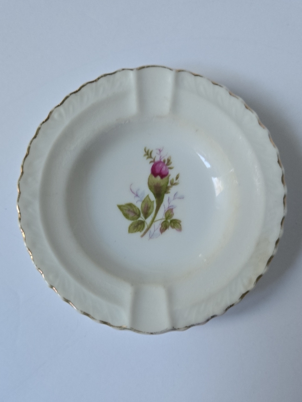 Vintage Floral Ceramic Ashtray - White with Pink Flower Accent Made In Japan